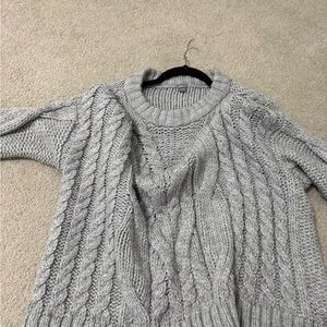 Aerie Light Gray Cable Knit Sweater